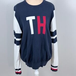 Tommy Hilfiger Crewneck Sweater Women Medium‎ Navy Preppy Collegiate Varsity